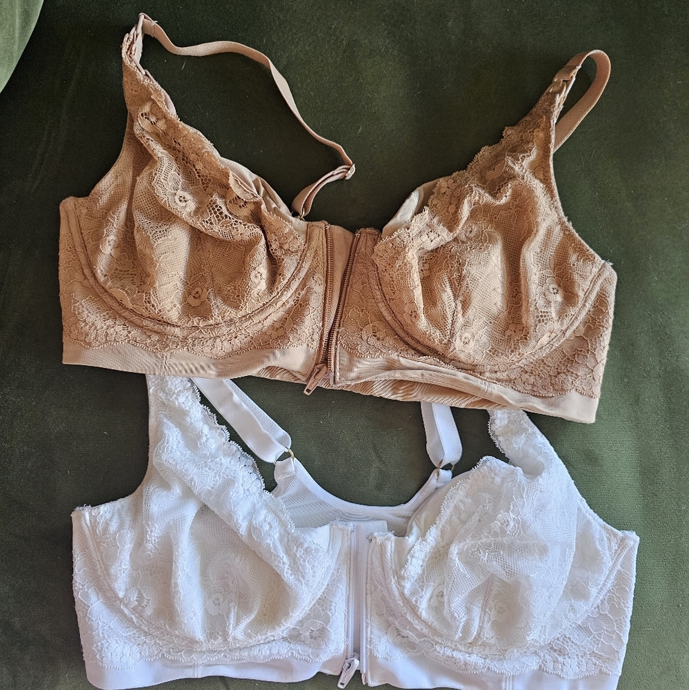 2 Rosie Pope Pip & Vine Two in One Nursing and Pumping Bras:  Nude & White 38C